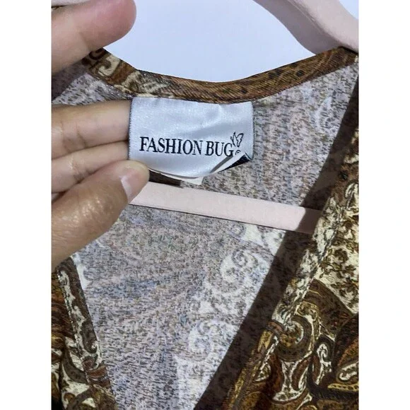 Vtg Bohemian Babydoll Top 18/20 90's Y2K Brown Paisley Fall Prairie Hippie USA - Picture 8 of 13